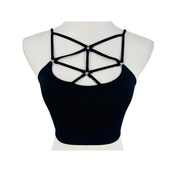 NWT Black Strappy Bralette Crop Top | Baddie Grunge Fairy Streetwear Whimsigoth - Picture 3 of 16